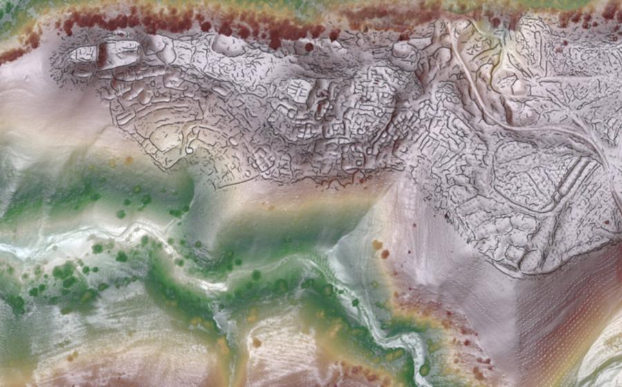 Composite lidar view of Tugunbulak, lost Silk road city in Uzbekistan.